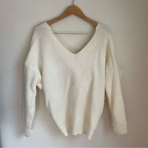 White Sweater with Cross Tie Open Back